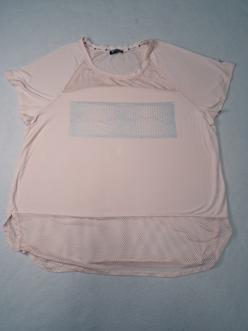 Plus-Size Light Pink Short Sleeve Mesh-Trim Tee